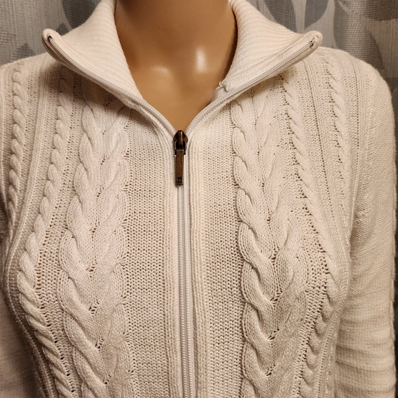 Chaps White Cable Knit Ribbed Zip-Up Sweater Size XS - Picture 2 of 13